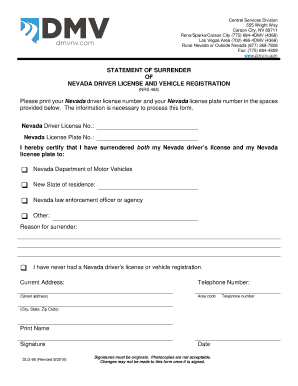 Nevada Driver License Surrender Form