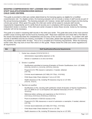 California Child Care Center Staff Qualifications Self-Assessment