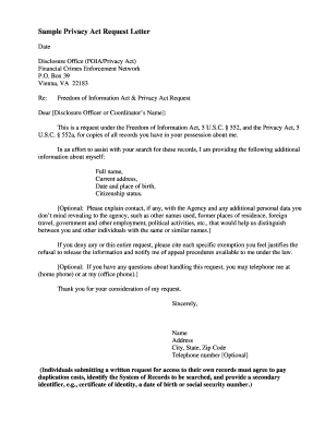 Sample Privacy Act Request Letter - FinCEN - fincen