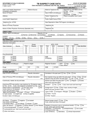 Wisconsin TB Suspect Case Data Form