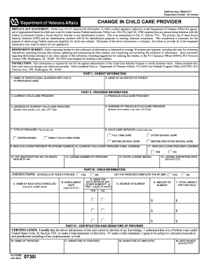 VA Form 0730i Change in Child Care Provider