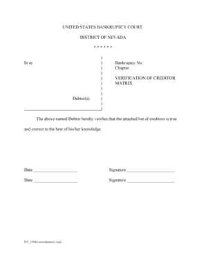 Verification of Creditor Matrix