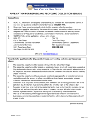 Application for Refuse and Recycling Collection Service