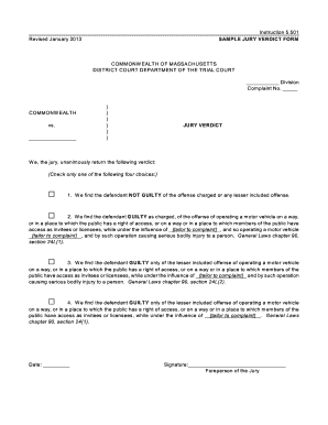 Massachusetts Jury Verdict Form