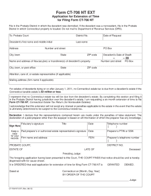 Connecticut Estate Tax Return Extension Form CT-706 NT EXT