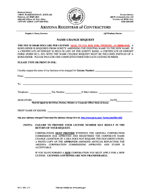Arizona Contractor License Name Change Request
