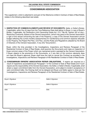 Oklahoma Condominium Association Contract Supplement