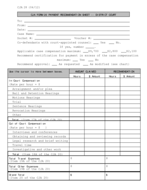 CJA Form 20 Payment Recommendation Sheet