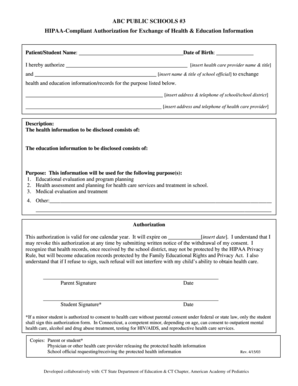HIPAA-Compliant Health and Education Information Exchange Authorization