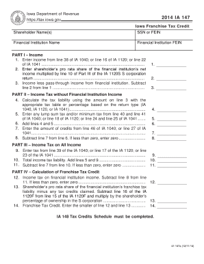 Iowa Franchise Tax Credit Form IA 147