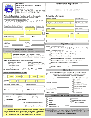 Alaska State Public Health Lab Request Form