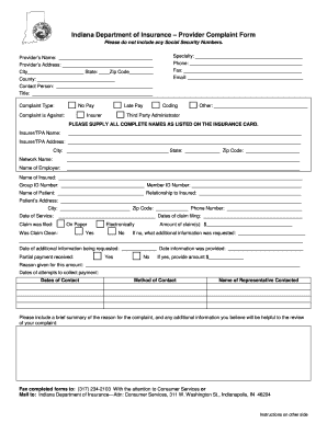 Indiana Provider Complaint Form