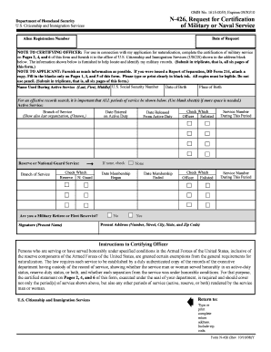 USCIS Form N-426 Request for Certification of Military or Naval Service
