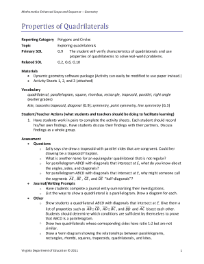 Properties of Quadrilaterals Worksheet
