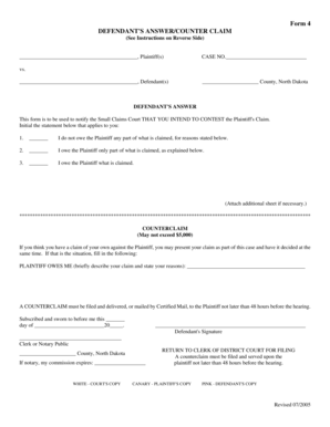 Defendant's Answer/Counterclaim Form