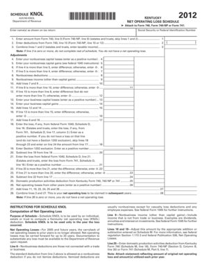 Kentucky Net Operating Loss Schedule