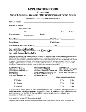 Utah Career and Technical Education Scholarship Application