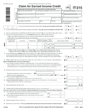 New York State Earned Income Credit Claim Form IT-215