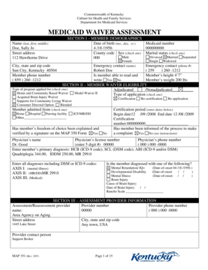 Kentucky Medicaid Waiver Assessment Form