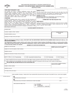 New Hampshire DP-200 Request for Department Identification Number