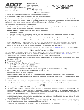 Arizona Motor Fuel Vendor License Application
