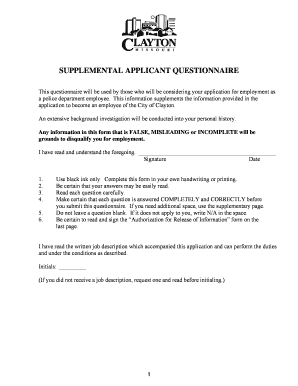 Supplemental Applicant Questionnaire