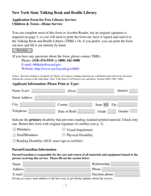 New York State Talking Book and Braille Library Application Form