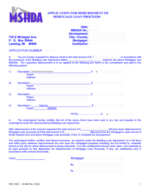 Michigan Mortgage Loan Disbursement Application