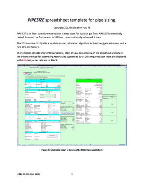 PIPESIZE Spreadsheet Template
