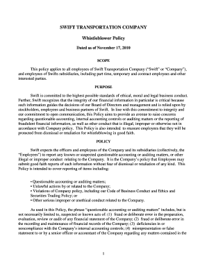 Whistleblower Policy - Swift Transportation Investor Relations