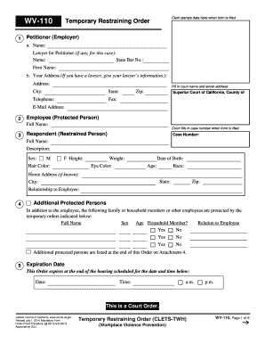 California Temporary Restraining Order WV-110