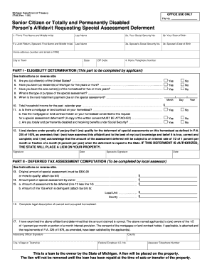 Michigan Senior Citizen Special Assessment Deferment Affidavit