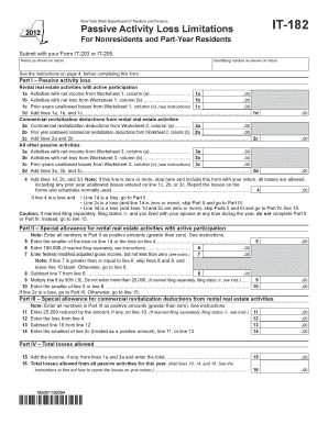 New York Passive Activity Loss Form IT-182