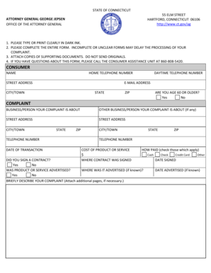 Connecticut Consumer Complaint Form