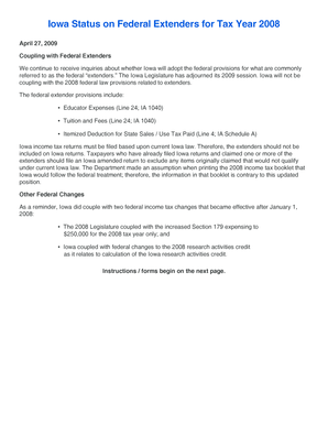 2008 Iowa Individual Income Tax Long Form IA 1040