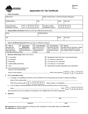 Montana Application for Tax Certificate