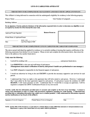 Live-In Caregiver Affidavit