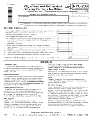 New York City Nonresident Fiduciary Earnings Tax Return