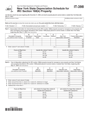 New York State Depreciation Schedule for IT-398