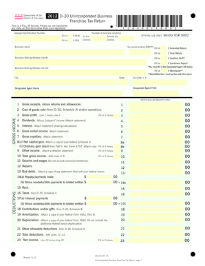 District of Columbia D-30 Franchise Tax Return