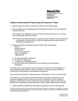 MetLife Group Life Insurance Claim Form