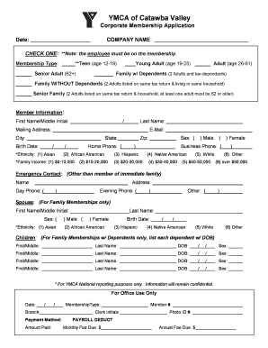 YMCA of Catawba Valley Corporate Membership Application