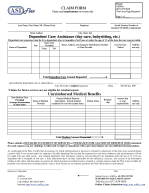 ASIFlex Dependent Care and Medical Expense Claim Form