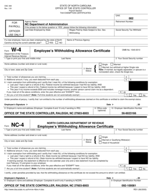 W-4 and NC-4 Employee Withholding Allowance Certificates