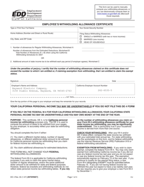 California DE 4 Withholding Allowance Certificate