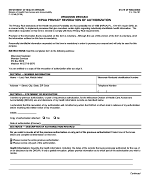 Wisconsin Medicaid HIPAA Privacy Revocation of Authorization