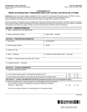 Prior Authorization Form for Zetia or Vytorin