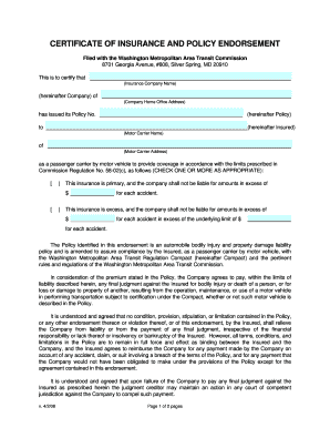 Certificate of Insurance and Policy Endorsement