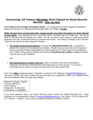 US Social Security Direct Deposit Form 1199A