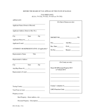 Kansas Tax Grievance Application